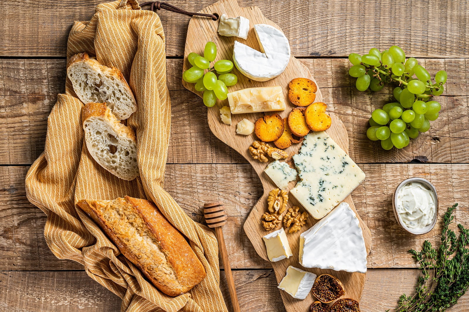 French bread and cheeses