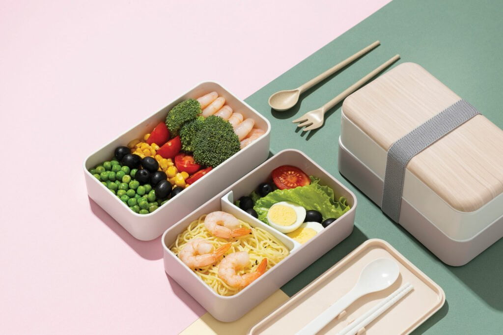 Homemade meals in bamboo lunchboxes