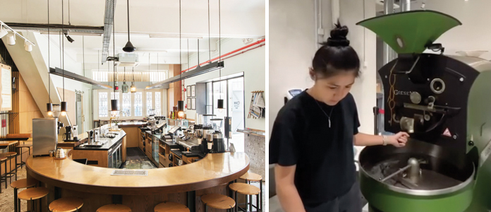 Left: Chye Seng Huat Hardware. Right: A roaster of Maxi Coffee Bar