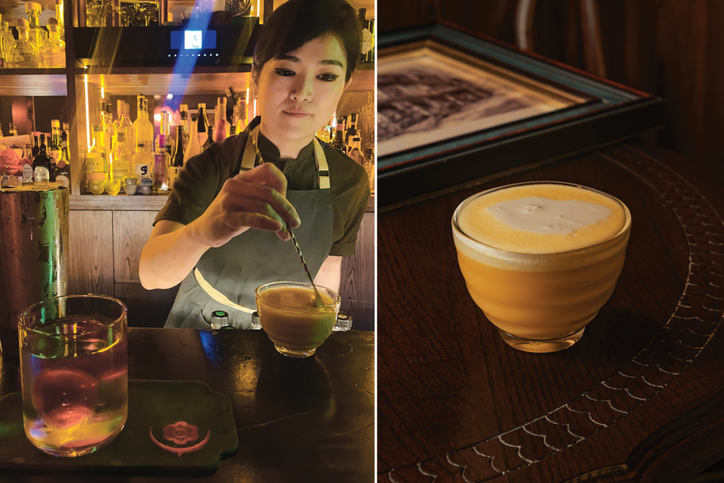 Left: June concocting a cocktail Right: Hup San Social Club - Pumpkin Ma Heart