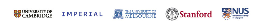 Logos of University of Cambridge, Imperial, University of Melbourne Standford and National University of Singapore