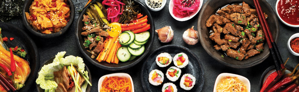 A wide spread of Korean food