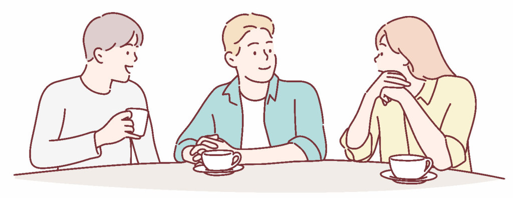 3 adults chatting