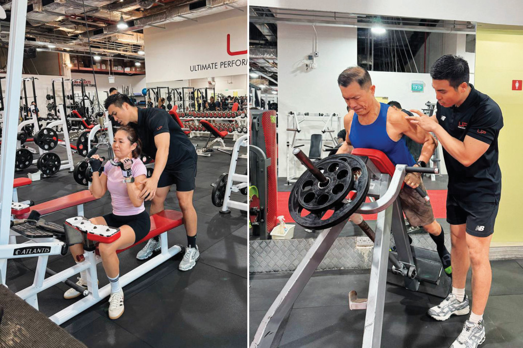 Couple doing exercises with a personal trainer